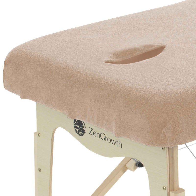 B-Ware Set Frottee Spannbettlaken Massageliege mit Ausschnitt Weiß + Hellbraun + Schokobraun + Hellblau