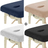 B-Ware Set Frottee Spannbettlaken Massageliege mit Ausschnitt Weiß + Hellbraun + Schokobraun + Hellblau