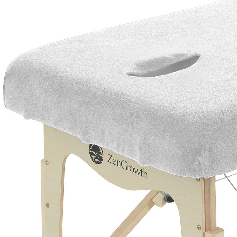 B-Ware Set Frottee Spannbettlaken Massageliege mit Ausschnitt Weiß + Hellbraun + Schokobraun + Hellblau